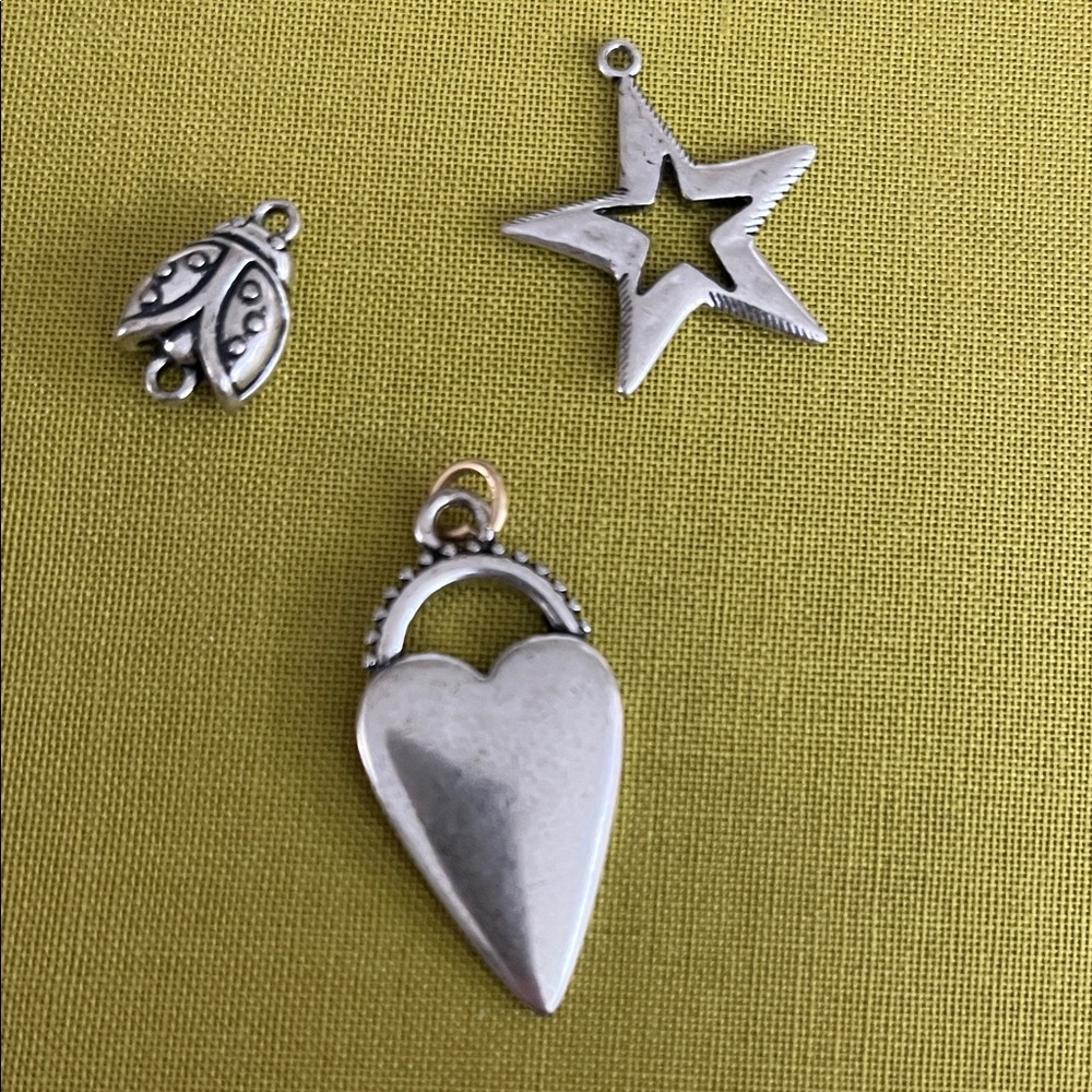 Silver Heart, Star, and Ladybug Charm Set